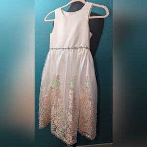 American Princess White Dress with Pink and Green Embroidery